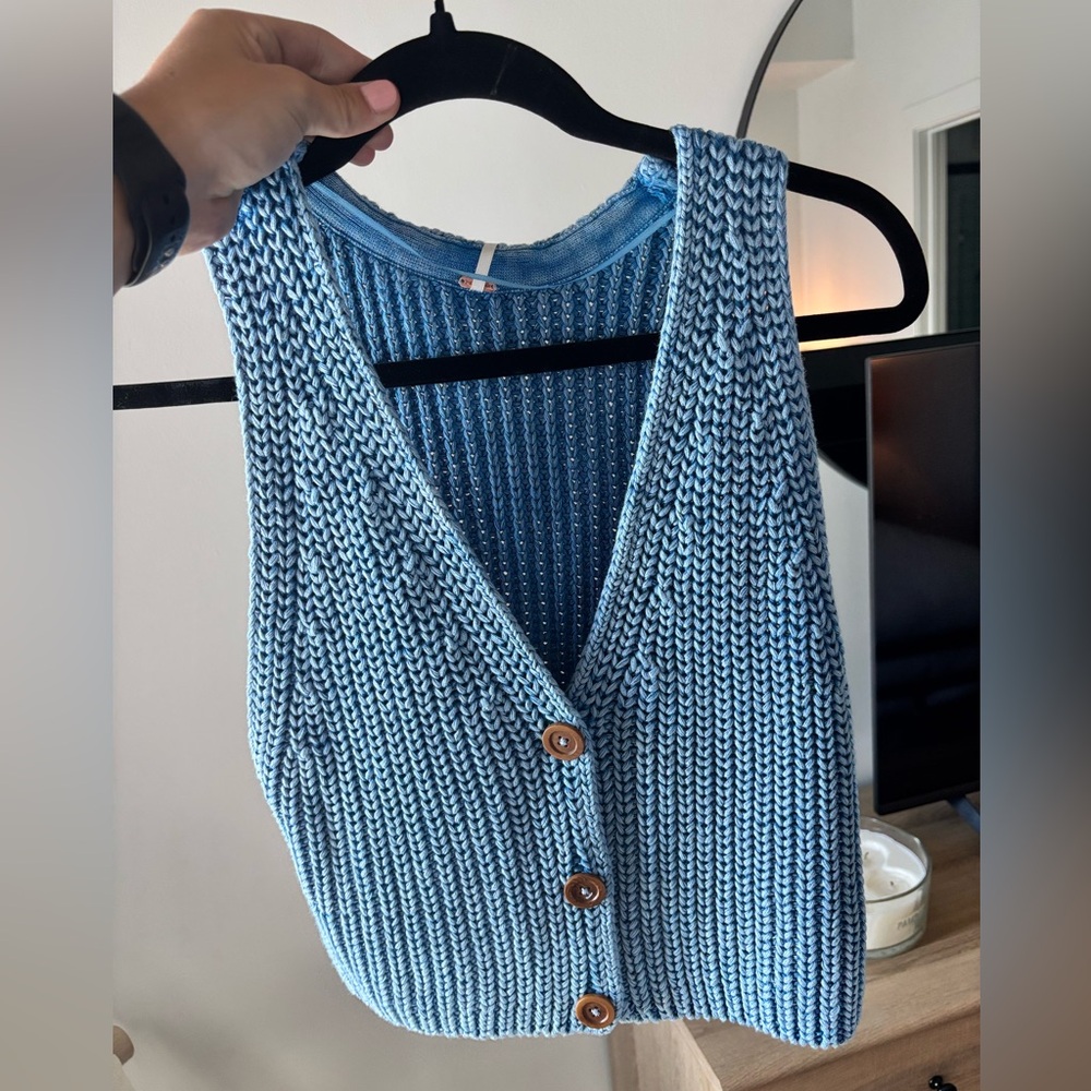 Free People Blue V-Neck Knit Sweater Vest
